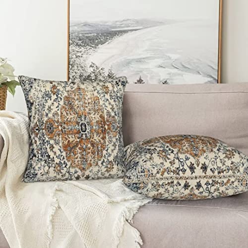 Gold Blue Carpet Pattern Boho Throw Pillow Covers 18x18 Set of 2 - color: Blue Boho, size: 18" x 18" (Pack of 2)