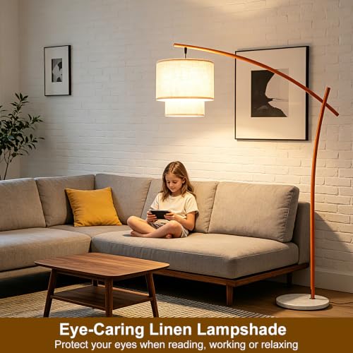 Lightdot Orange Arc Floor Lamp, 3000K Dimmable Standing Hanging Over Lamp - color: Fabric-Orange