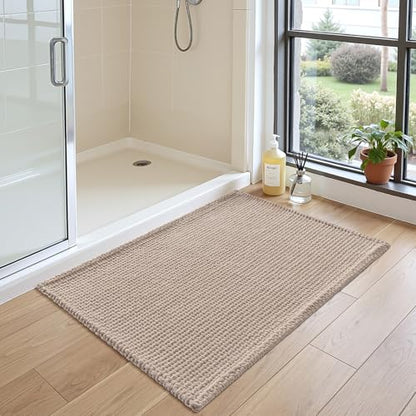 DEXI Chenille Bath Mat 24x16, Soft Absorbent Bathroom Rugs, Dark Beige - color: Dark Beige, size: 24" X 16" (Rectangular)