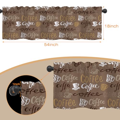 Curtain Valances,Hand Drawn Doodle Coffee Time Semi Sheer Kitchen Windows Valances, Rod Pocket Short Window Treatment Light Filtering Decor Valances for Kitchen Living Room Bedroom - 54"x18" - color: Hand Drawn Doodle Coffee Time, size: 18"W x 54"L (Pack