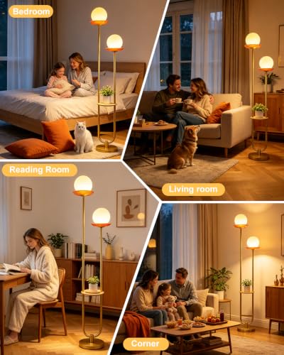 Lightdot 2-Globe Floor Lamp Dimmable with Red Glass Tray Gold Floor Lamp - color: Red-2U Gold