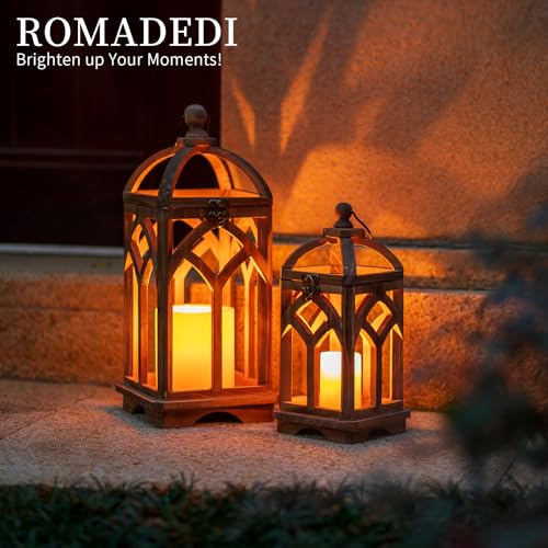 Romadedi Farmhouse Wood Candle Lantern Decorative 12"/16", Set of 2, Brown - color: Brown