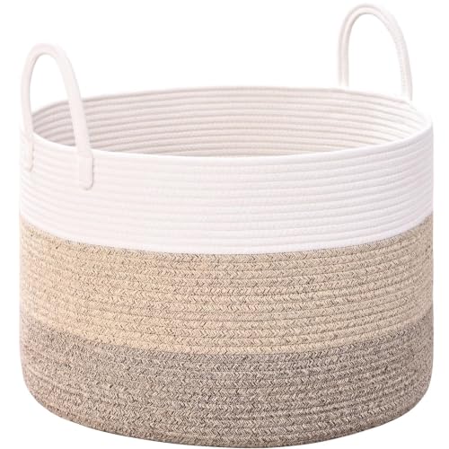 67L Large Woven Blanket Basket, Cotton Rope Baby Laundry Hamper with Handles, Kids Toy Basket for Classroom & Nursery, Soft Round Stuffed Animal Storage, Dog Toy Bin - 20"x13", Jute - color: Jute - W, size: Wide (20"D×13"H)