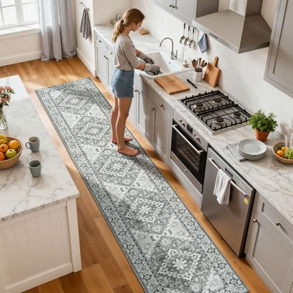 Lessymo 2 x 10 Runner Rug for Hallway, Washable Entryway Rugs, Grey White - color: Grey Beige, size: 2' x 10' (Runner)