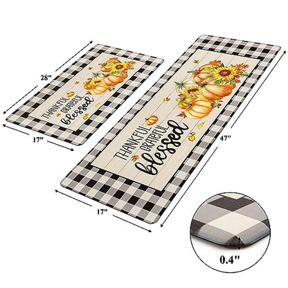 Pauwer Fall Kitchen Rugs Set of 2, Pumpkin Anti Fatigue Kitchen Mats - color: Thankful