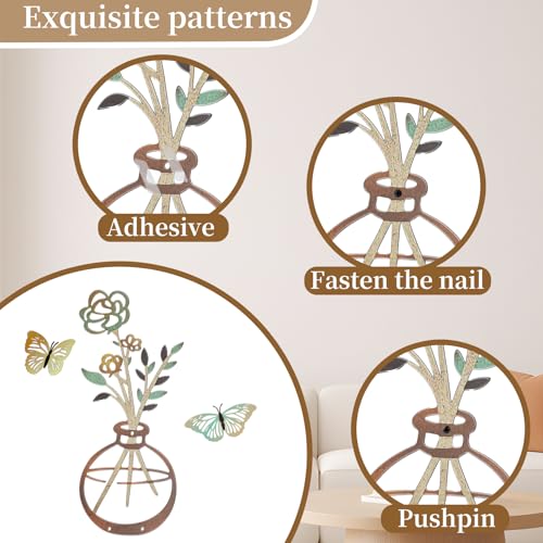 3 Pcs Metal Flower Wall Art with Butterflies, Rustic Boho Farmhouse Decor - color: green-03