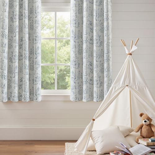 jinchan Blue Blackout Curtains W38xL63 Woodland Back Tab 2 Panels - color: Blue on Beige, size: 38"W x 63"L (Pack of 2)