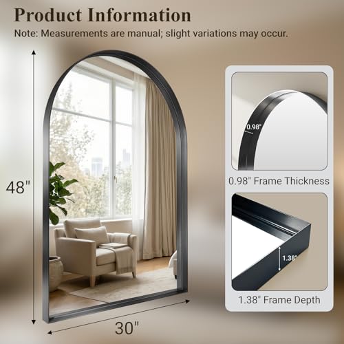 48"x30" Black Arched Mirror, Arched Wall Mirror with Metal Frame, Wall Mounted Large Arched Mirror for Living Room, Restroom, Entryway, Tempered Glass, Modern Home Decor - color: Black-square Corner, size: 48"L x 30"W