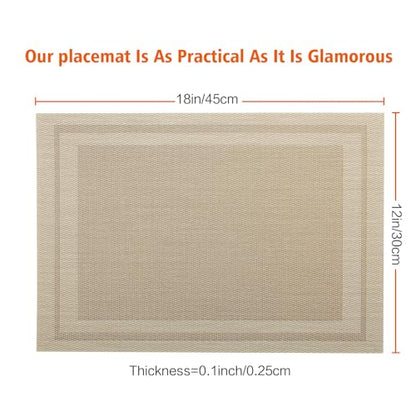 Beige Vinyl Placemats Set of 4,Washable Dining PVC Table Mats - color: Beige, size: 4PCS 12"Wx18"L