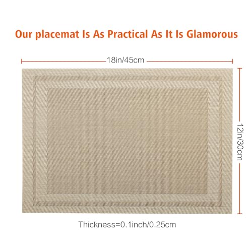 Beige Vinyl Placemats Set of 8,Washable Dining PVC Table Mats - color: Beige, size: 8PCS 12"Wx18"L
