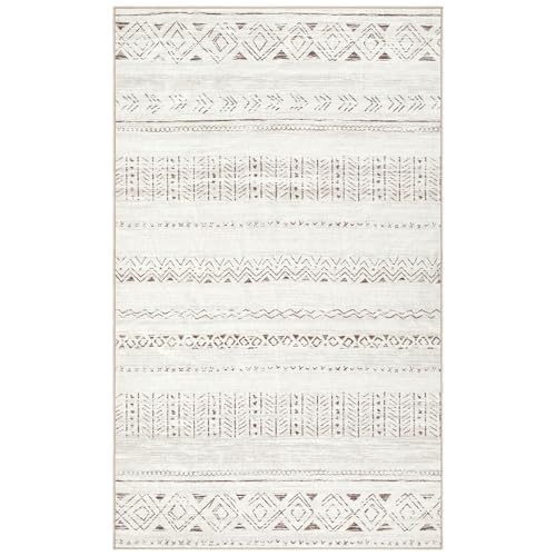 cotiled Washable 3x5 Entryway Rugs: Boho Moroccan Soft Small Rug - color: Light Brown/Cream, size: 3' x 5' (Rectangular)