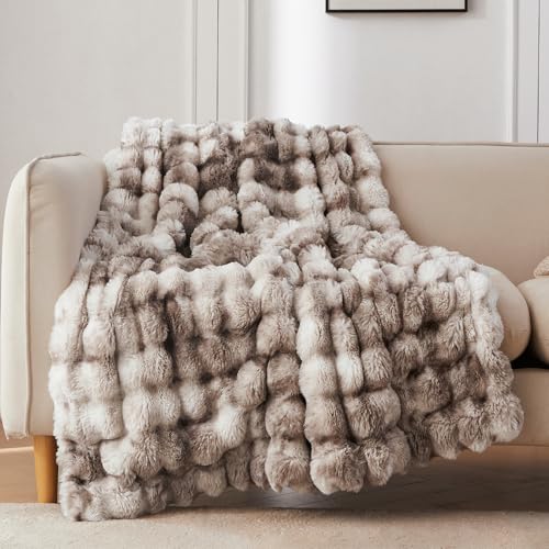 COOVA Soft Bubble Faux Fur Throw Blanket, 60"x80", Tie-dye Brown - color: Tie-dye Brown, size: 60“x80”