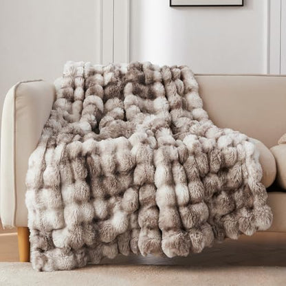 COOVA Soft Bubble Faux Fur Throw Blanket, 60"x80", Tie-dye Brown - color: Tie-dye Brown, size: 60“x80”