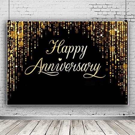 Happy Anniversary Backdrop Party Decorations, Black Gold Glitter Bokeh Dots Wedding Anniversary Party Photo Background Cake Table Banner Extra Large Wall Decor Props 6 * 4ft Valentine's Day - color: Anniversary Theme