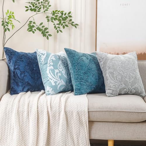 HPUK Embroidered Throw Pillow Covers 18x18 Inch, Boho Damask, Set of 2 - color: Navyblue-damask