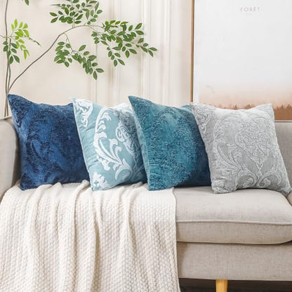 HPUK Embroidered Throw Pillow Covers 18x18 Inch, Boho Damask, Set of 2 - color: Navyblue-damask