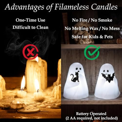 GenSwin Bat & Cat Ghost Halloween Ghost Flameless Candles with Timer - color: Bat & Cat Ghost
