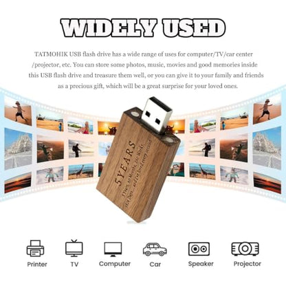 Wood USB Flash Drive 32GB USB3.0 with Gift Box for 5 Year Anniversary - color: Walnut(ANN5 Block USB+box-L), size: 32GB-3.0