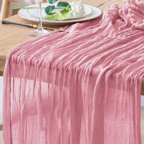 Cheesecloth Table Runner 10FT Pink Boho Gauze Rustic Sheer Table Runners - color: Pink, size: 1 Pack