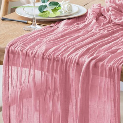 Cheesecloth Table Runner 10FT Pink Boho Gauze Rustic Sheer Table Runners - color: Pink, size: 1 Pack
