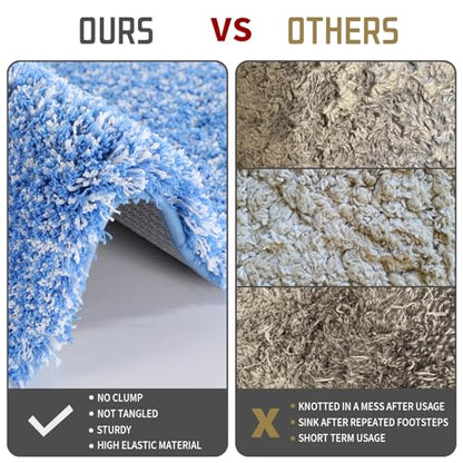 Yimobra Bath Rugs for Bathroom 32X20, Plush Non Slip Bath Mat, Blue&White - color: Blue and White, size: 32" X 20"