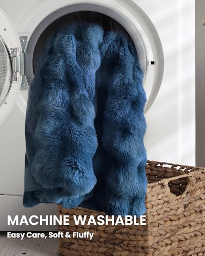 Ultra Soft Cozy Faux Fur Throw Blanket, Fuzzy Plush Thick Bubble Blanket, Oversize Luxury Fluffy Blanket for Couch, Sofa, Bedroom, and Living Room,50x60 Inches,Blue - color: Blue, size: Throw(50" X 60")
