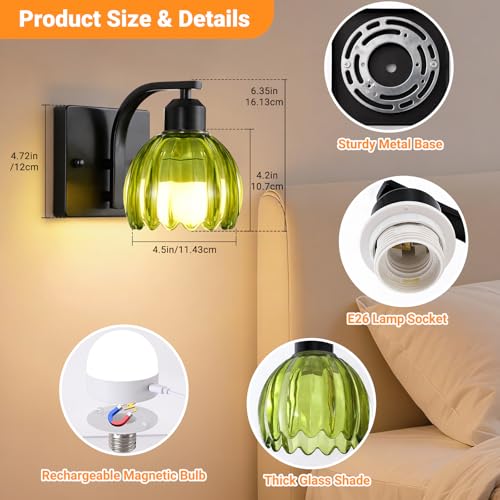Battery Operated Wall Sconces Set of 2, Wireless LED Wall Lights - color: Black