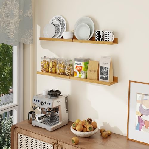 Axeman Picture Ledge Shelf, 16 Inch Oak Floating Shelves Set of 4 - color: Oak, size: 16 Inch