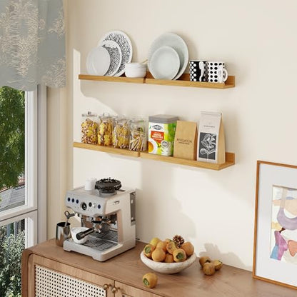 Axeman Picture Ledge Shelf, 16 Inch Oak Floating Shelves Set of 4 - color: Oak, size: 16 Inch