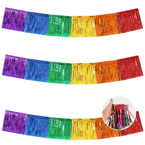 BEISHIDA Colorful Fringe Garland Banner 30ft Wall Tinsel Foil Streamers - color: Colorful