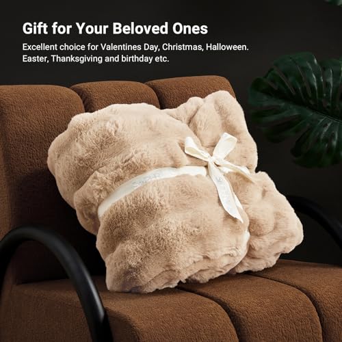 SAPHREAS Faux Fur Throw Blanket for Couch, Fluffy Fuzzy Bubble Blanket for Sofa Bed Living Room, Decor Soft Cozy Gifts for Women Men, 50x60” Khaki - color: Khaki, size: Throw(50"x60")