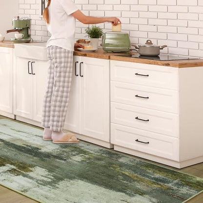 Kelarea Washable Runner Rug 2.6x8, Non-Slip Low Pile Abstract Green - color: Green, size: 2'6" x 8' (Rectangular)