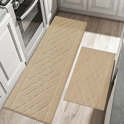 BEQHAUSE Kitchen Rugs Set of 2 Non Slip Runner, 24"x36"+24"x60", Beige - color: Beige, size: 24" X 36" + 24" X 60"