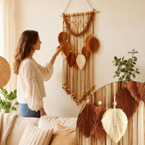 HLiikuikin Leaf Macrame Wall Hanging Boho Tapestry Wall Decor