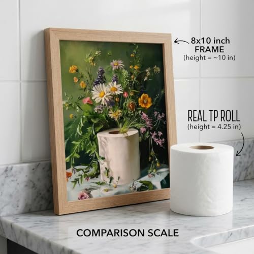 DGBQMK Funny Bathroom Wall Decor - Vintage Floral Toilet Paper Art Print Botanical Wall Art Funny Bathroom Signs for Restroom Half Bath, Natural Solid Wood Framed Picture 8x10 inch - color: paper, size: 10"Lx8"W