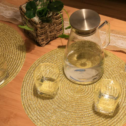 FunWheat Round Braided Placemats Set of 6 Table Mats for Dining Tables Woven Washable Non-Slip Place mats 15 inch(Shining Gold, 6pcs) - color: Gold Shining, size: Set of 6