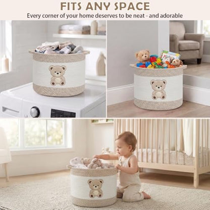 Baby Laundry Basket for Nursery, Large 15”x12”Tedy Bear Storage Baskets - color: Bear