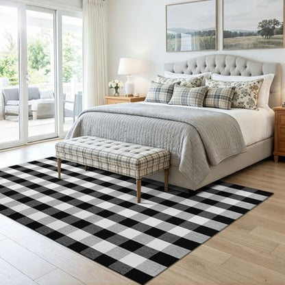 KOZYFLY Buffalo Plaid Area Rug 5x7 ft Living Room Rug, Black and White - color: Black and White, size: 5' x 7' (Rectangular)