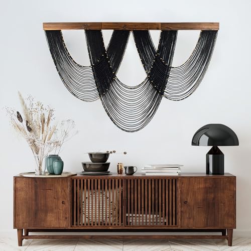 LB Large Macrame Wall Hanging Black, Boho Tapestry Wall Hanging Macrame Wall Art Handmade Yarn Woven Wall Art Modern Home Decor Headboard Wall Decor for Bedroom Living Room Dorm Nursery, 47x30 Inch - color: Black Gold