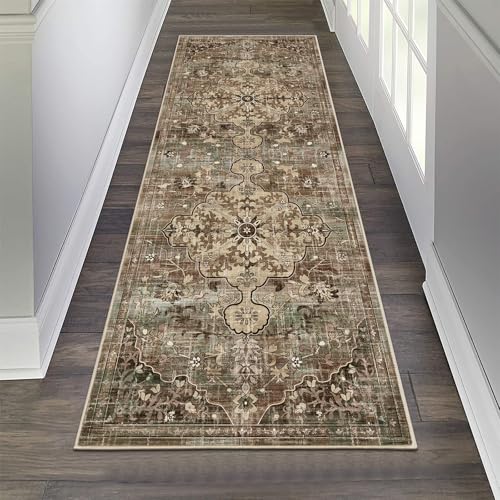Pauwer Hallway Runner Rug 2x6, Washable Kitchen Runner, Green and Brown - color: Green and Brown, size: 2' x 6' (Runner)