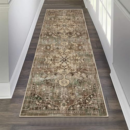 Pauwer Hallway Runner Rug 2x6, Washable Kitchen Runner, Green and Brown - color: Green and Brown, size: 2' x 6' (Runner)