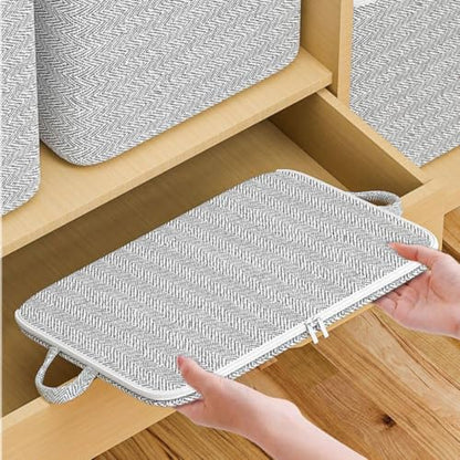 1 Pc Extra Large Foldable Storage Box With Lid, Space-Saving Fabric Collapsible Organizer Bin For Under-Bed And Closet Storage, Herringbone, 30L - size: 30L