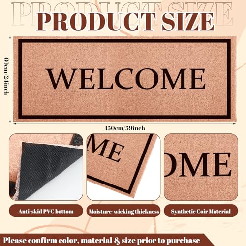 Welcome Long Doormat for Double Door Entrance, 24x59 Inch
