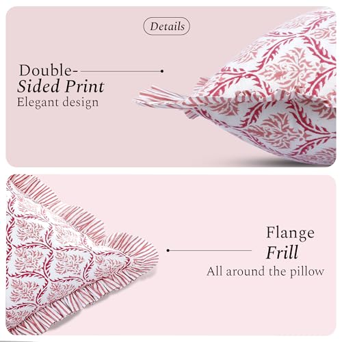 CPC Blush Rose Block Print Ruffle Pillow Cover 18x18 Inch, Pack of 2 - color: Blush Rose, size: 18" x 18" (Pack of 2)