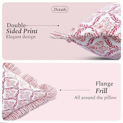CPC Blush Rose Block Print Ruffle Pillow Cover 18x18 Inch, Pack of 2 - color: Blush Rose, size: 18" x 18" (Pack of 2)
