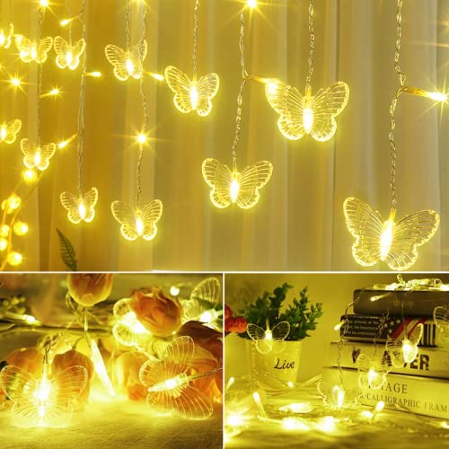Butterfly Curtain Fairy Lights USB Plug in,120 LED 8 Modes 20FT Firefly Twinkle Icicle String Lights with Remote Timer Waterproof Copper Wire for Bedroom Patio Christmas Wedding Party Dorm(Warm White) - color: Warm White