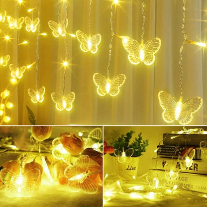 Butterfly Curtain Fairy Lights USB Plug in,120 LED 8 Modes 20FT Firefly Twinkle Icicle String Lights with Remote Timer Waterproof Copper Wire for Bedroom Patio Christmas Wedding Party Dorm(Warm White) - color: Warm White