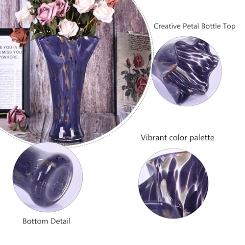 9.0" H Purple Glass Vases for Flower, Unique Hand Blown Glass Vase - color: Purple