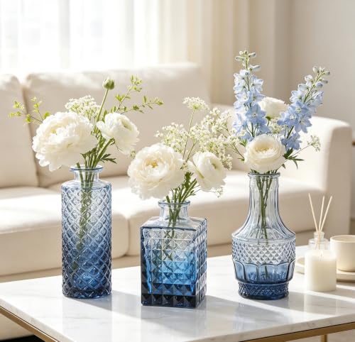 Fixwal 36 Blue Bud Vases Glass Bud Vase Set of 36, Small Vases for Flowers - color: Blue, size: 36pcs