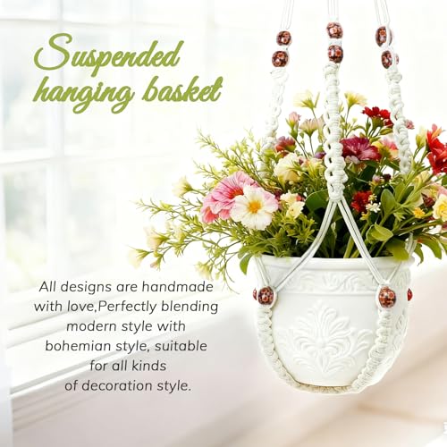 35 Inch Macrame Plant Hanger, Large for up to 15 Inch Pot Extra Long Hanging Planter Holder Basket with Wood Beads for Indoor Outdoor Home Decor (Ivory, 2-Pack) - color: Ivory, size: 2-Pack